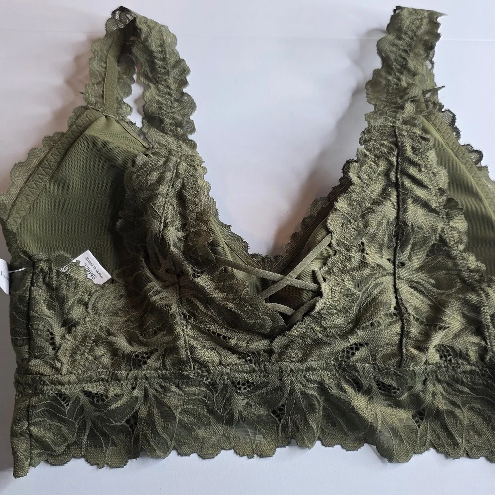 NWT Maurices S Lace Criss Cross Bralette Forest Green 2761-E